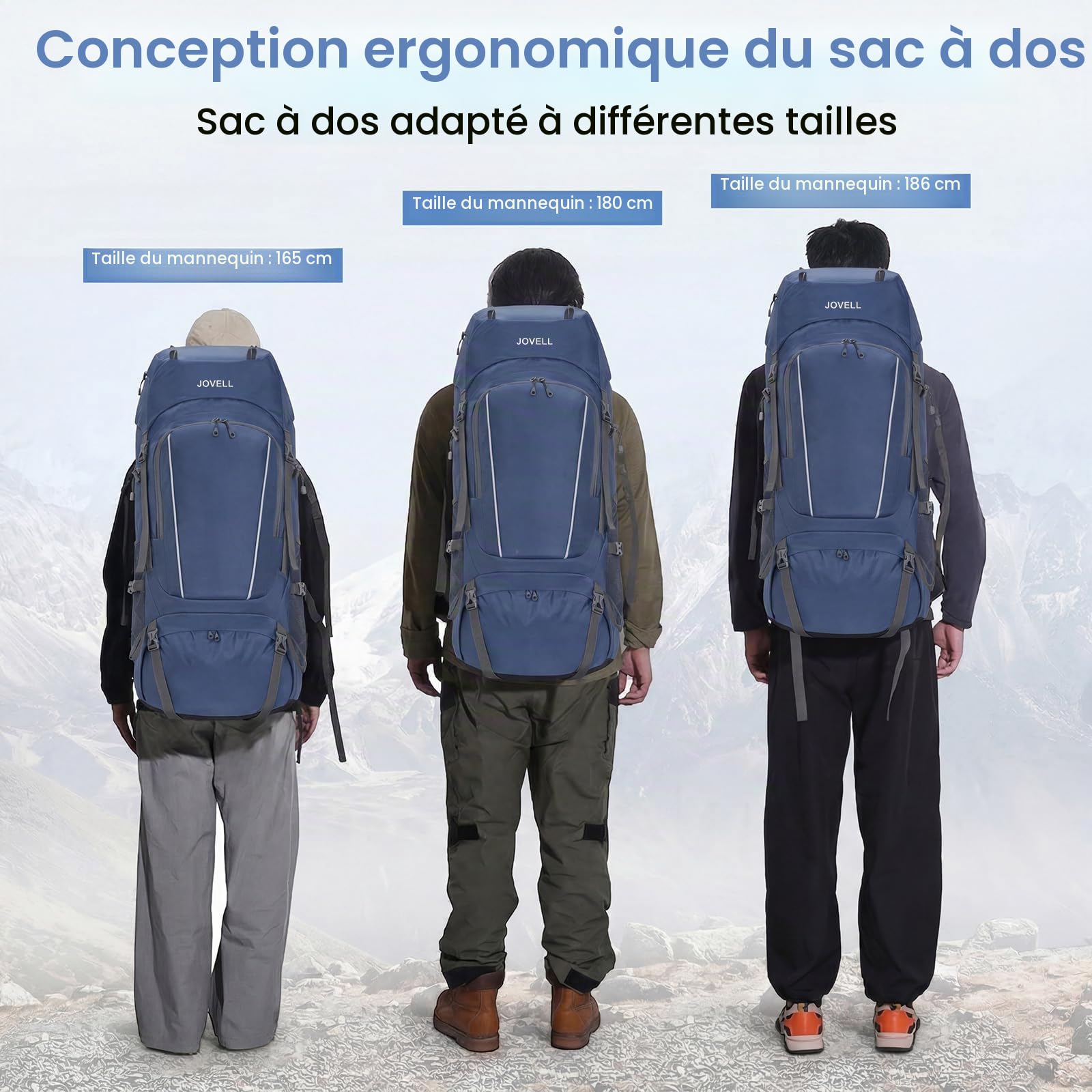Sac à Dos de Randonnée 70L avec Couvre-pluie, Imperméable pour le Camping et le Voyage. Idéal pour les Sports Outdoor, l'Escalade, le Trekking et la Randonnée. Bagage Homme et Femme (Bleu)