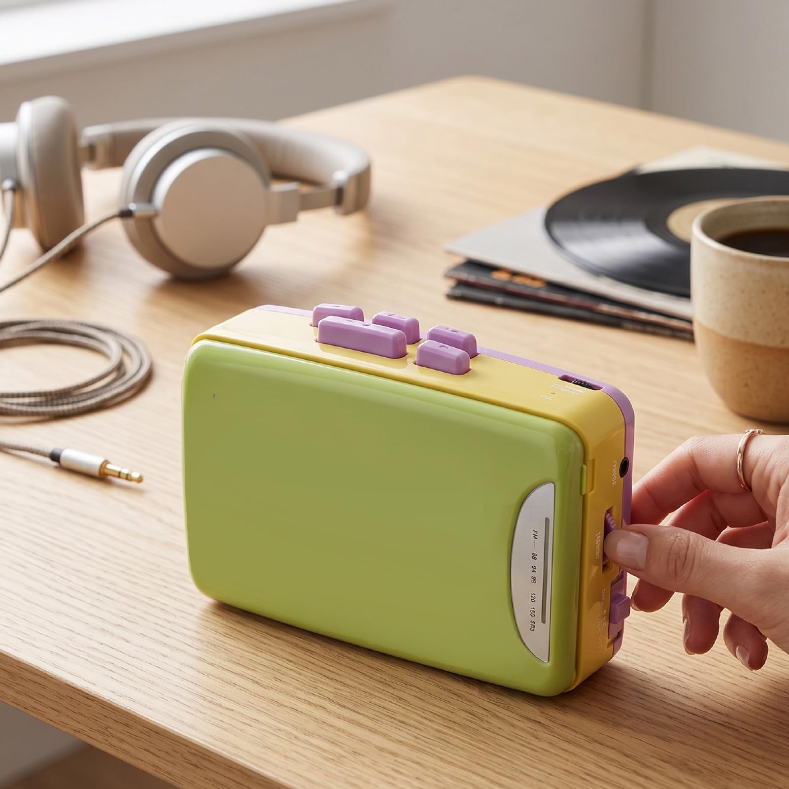 lyrlody Lettore di Cassette retrò Registratore a Cassette ABS con Registratore di Trasmissione FM Alimentazione USB con Jack per Cuffie da 3,5 Mm Registrazione per gli Amanti della Musica a Casa in