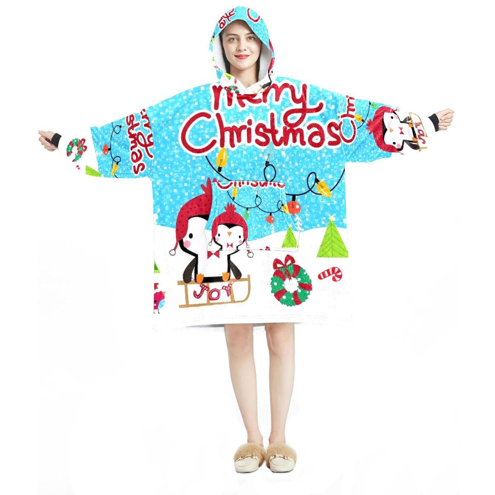 Sweat à capuche surdimensionné adulte flanelle sherpa pull couverture pingouin