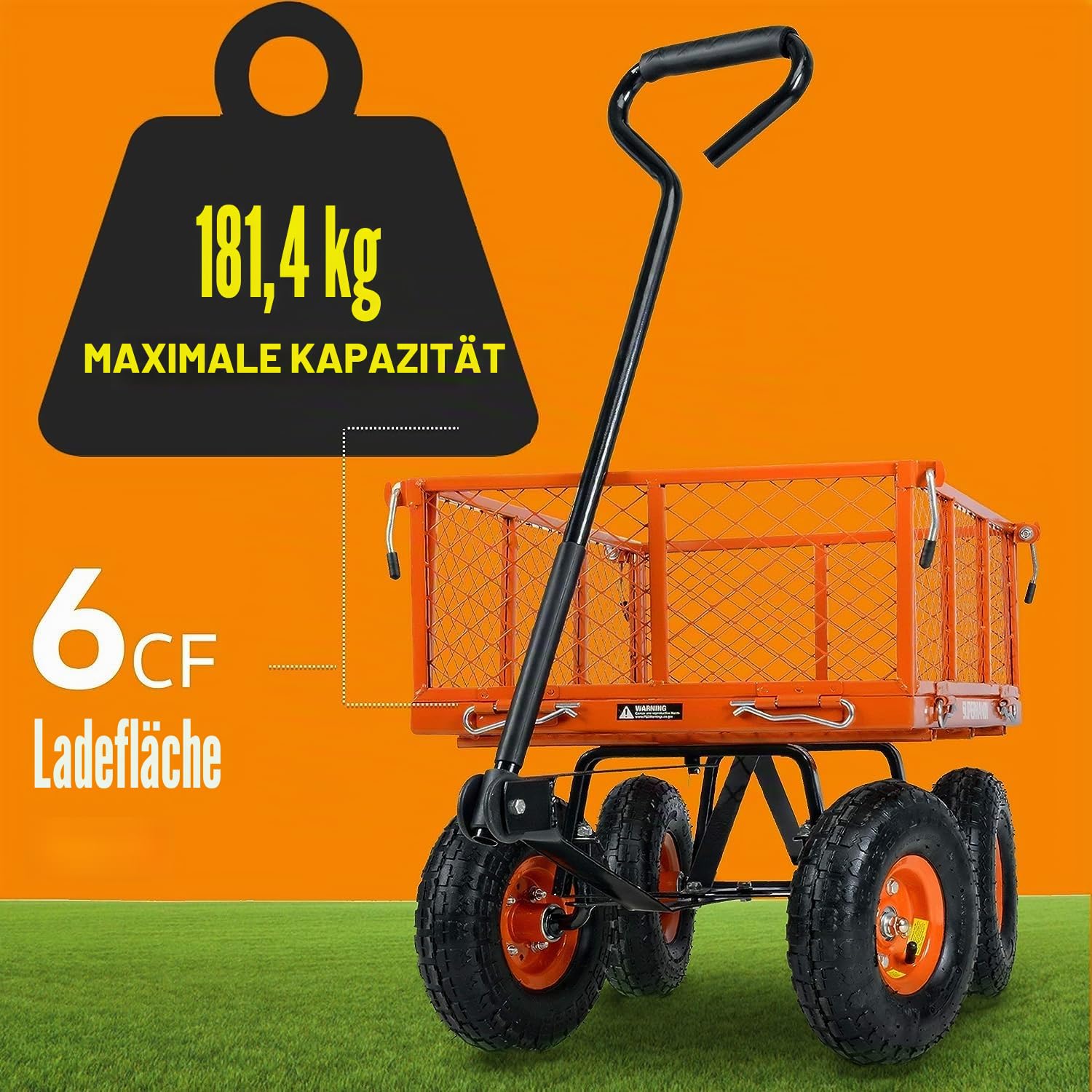 SuperHandy Garten-Transportwagen, 180 kg Tragkraft, abnehmbare Seitennetze | Für Garten, Hof, Strand und Baustelle; ideal für Werkzeuge, Pflanzen, Einkäufe und Ausrüstung