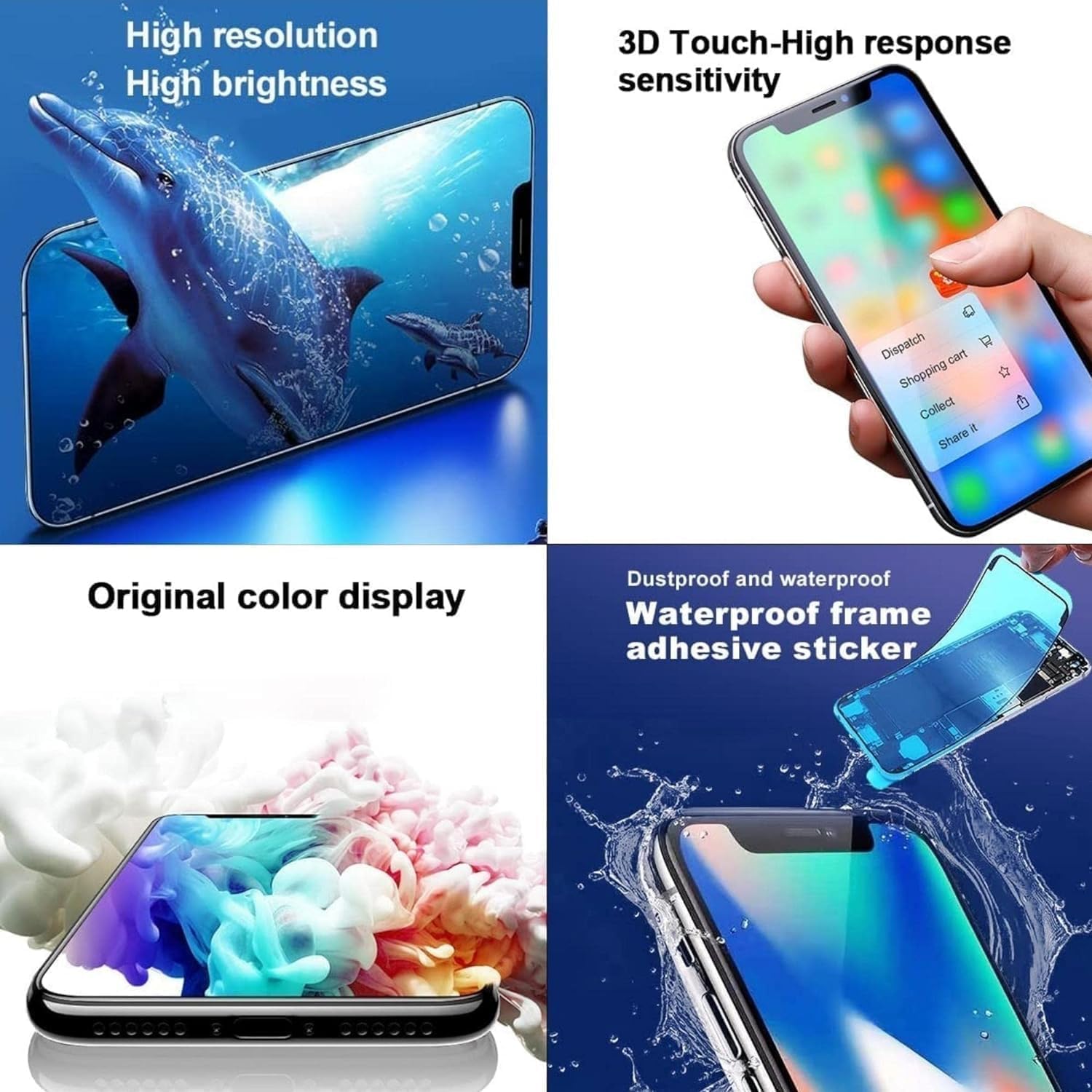 Zamiennik ekranu do iPhone'a 17 6,1-calowy wyświetlacz dotykowy LCD 3D Full HD Digitizer Frame Assembly (A2848, A3101, A3102, A3104) z zestawem narzędzi naprawczych, ochraniacz ekranu