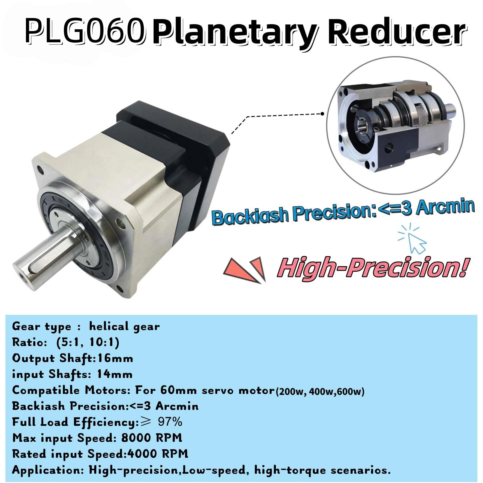 Reductor de velocidad planetario 5:1 4000RPM 200W 400W 14mm 60mm