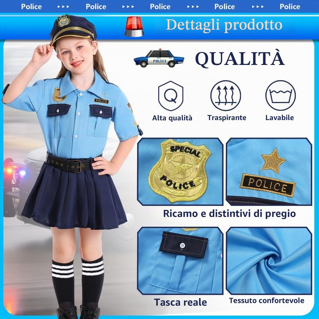 Costume da polizia, da ragazza, per bambini, da polizia, per carnevale, cosplay, abbigliamento