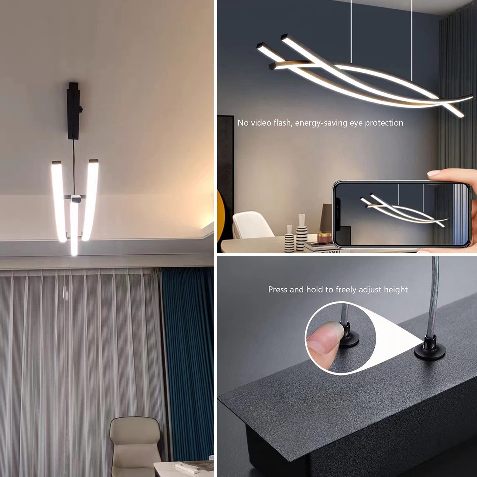 LED Pendelleuchten Dimmbar Esstisch Esszimmer Hängeleuchte mit Fernbedienung Pendellampe Wohnzimmer Küchen Hängend Lampe Moderne Höhenverstellbar Kronleuchter Büro Küche Leuchte (Schwarz, L100cm)