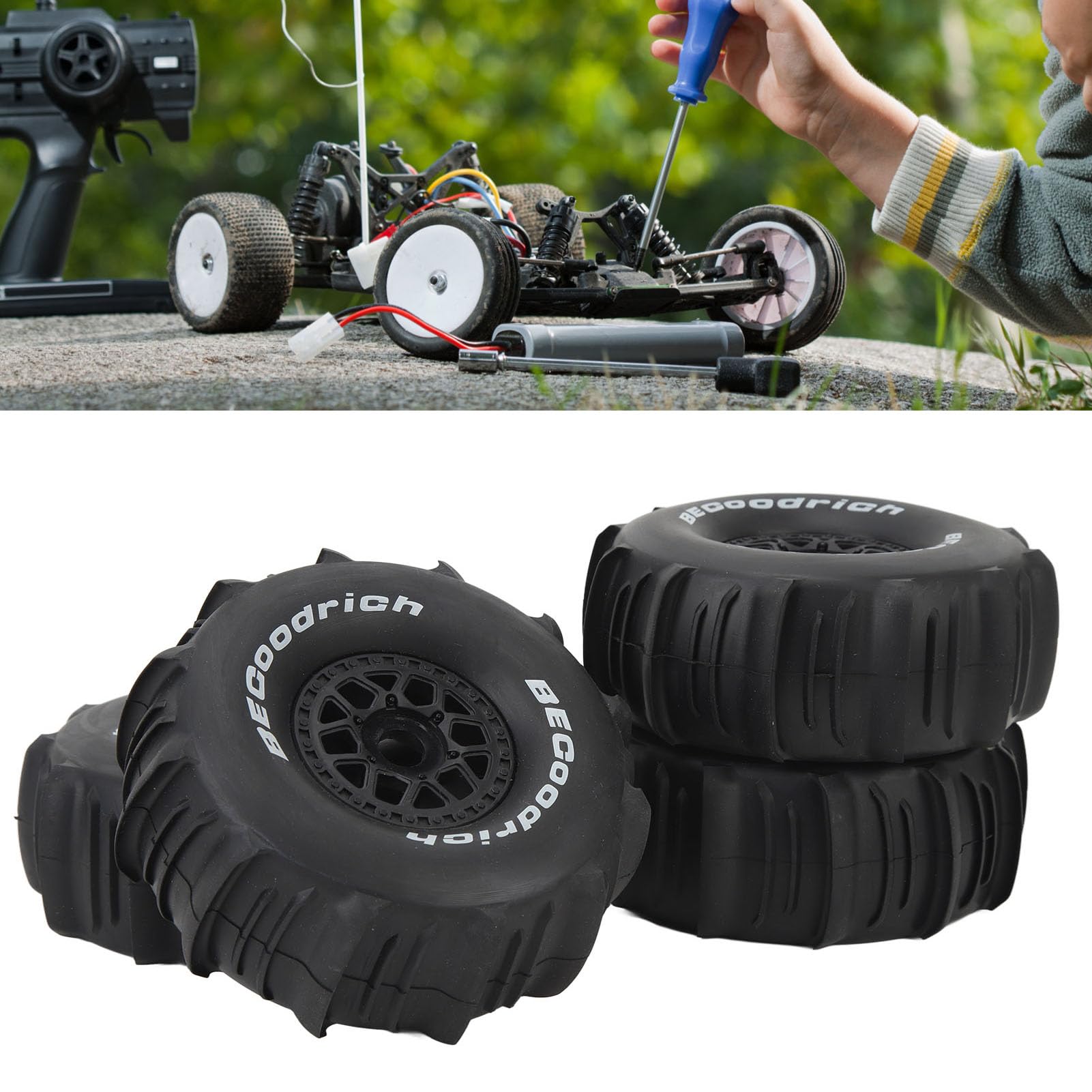 Koła i opony RC 1/7, guma Premium Off Road, zestaw wymienny felg terenowych do ciężarówki UDR Short Course, 4 szt., czarny, średnica 135 mm