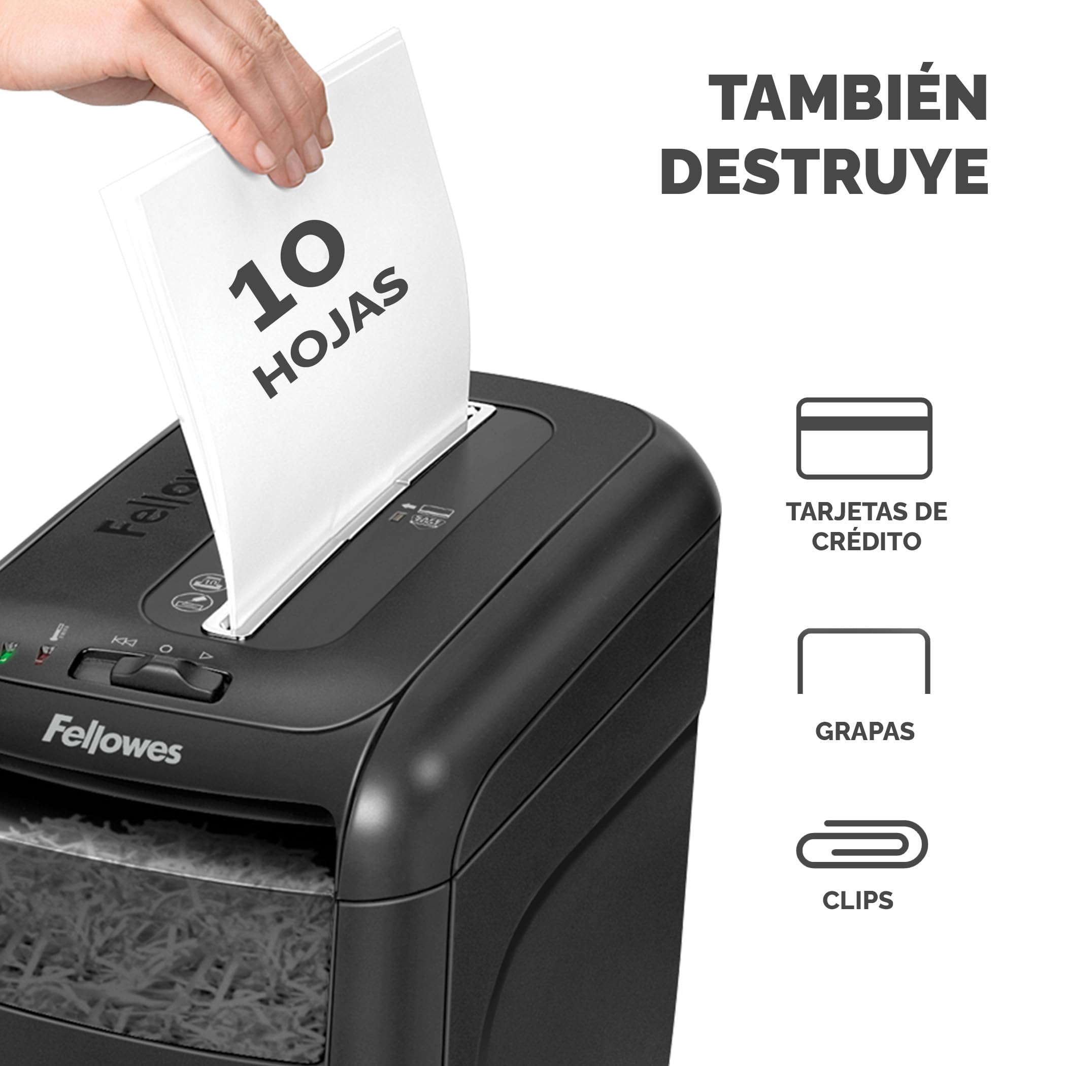 Fellowes 60Cs Trituradora de Papel Corte en Partículas 10 Hojas 22L DIN-P4 Negro