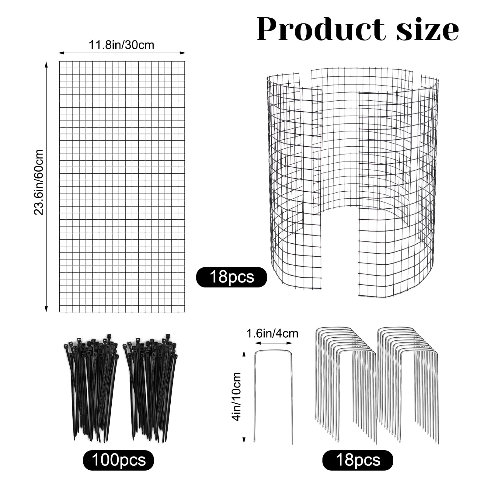 YEXEXINM 18 Pcs 24'' x 12'' Large Wire Plant Protector from Animals, 6 Pack Metal Plant Cage Chicken Wire Cloche with Ground Stakes and Nylon Tie to Keep Animals Out, Garden Protection Bunny Barricade