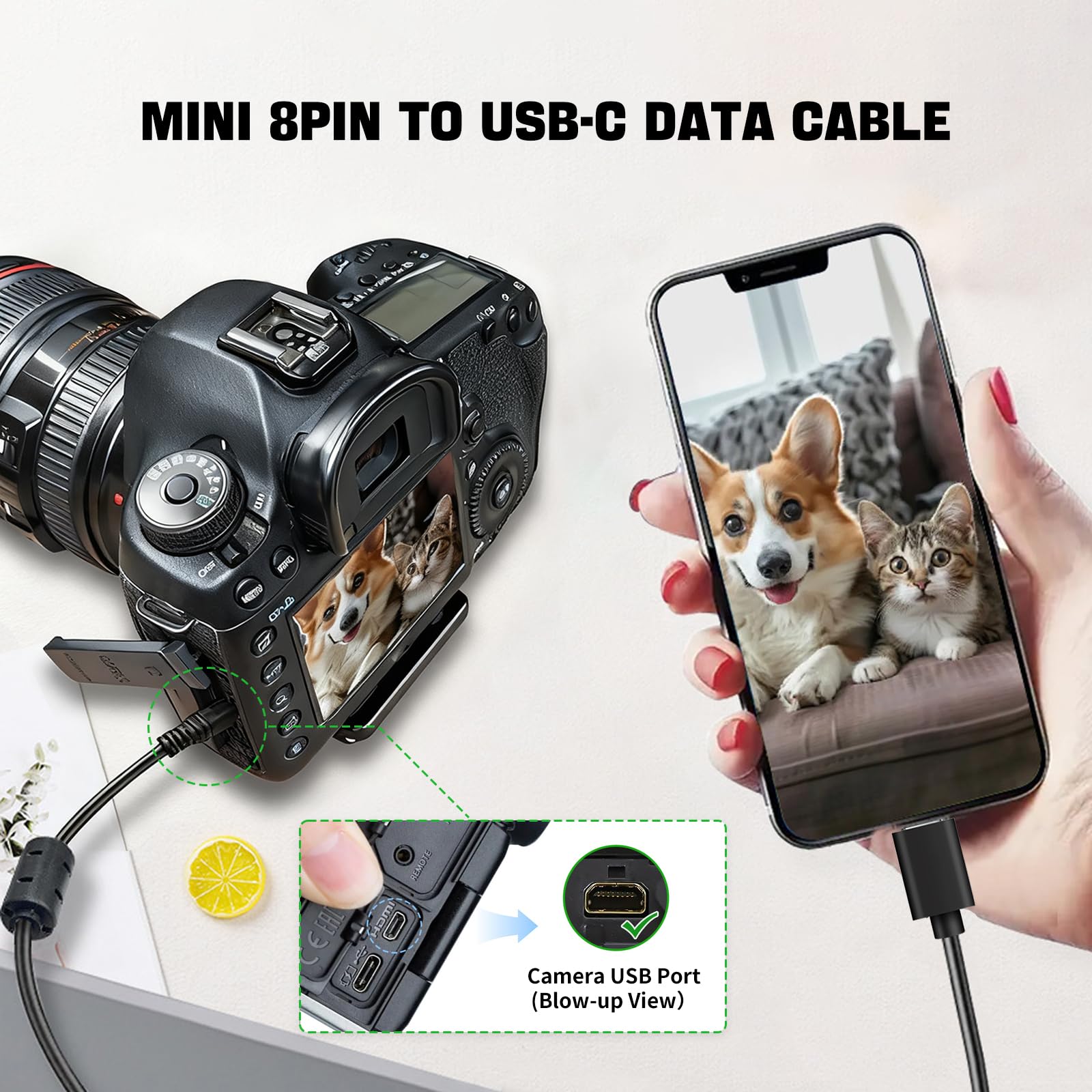 Cavo di ricarica USB per trasferimento immagini, 1,5 m, 480 Mbps, resistente, mini USB 8 pin a tipo C, cavo di ricarica dati per alcune fotocamere Nikon Coolpix/DSLR per PC, iPhone 15