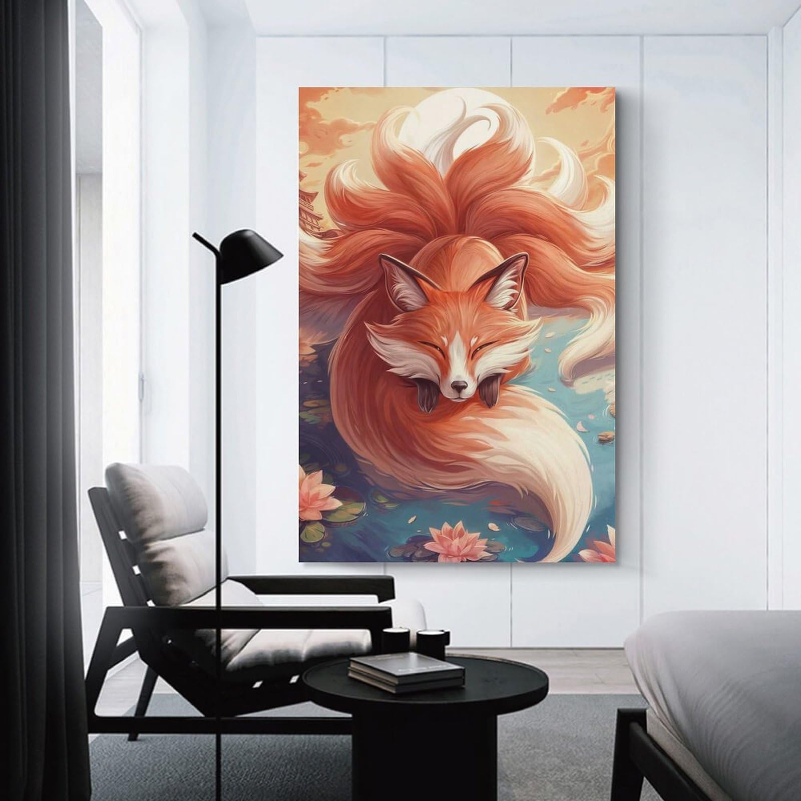 Junmoney Sunset Nine Tailed Fox Decorative Canvas Print, 20x30inch(50x75cm), for Contemporary Homes, Apartments Or Offices, Home Artwork for Modern Interiors
