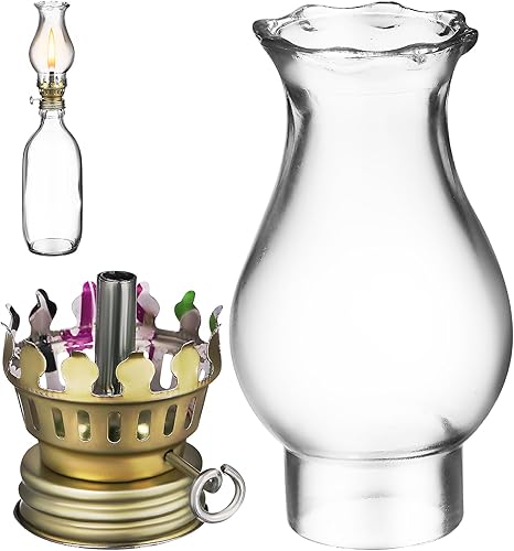1 juego de lámpara de aceite de vidrio transparente de 1.7 x 3.5 pulgadas para chimenea, lámpara de aceite para chimenea, luz de huracán de repuesto