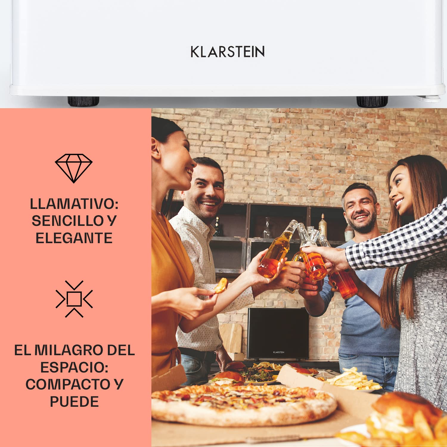 KLARSTEIN Nevera Pequeña Portatil Eléctrica, Mini Nevera Silenciosa, Caravana, Frigorificos Pequeños 3 Niveles Frío, Minibar 0-15°C, 17 l.
