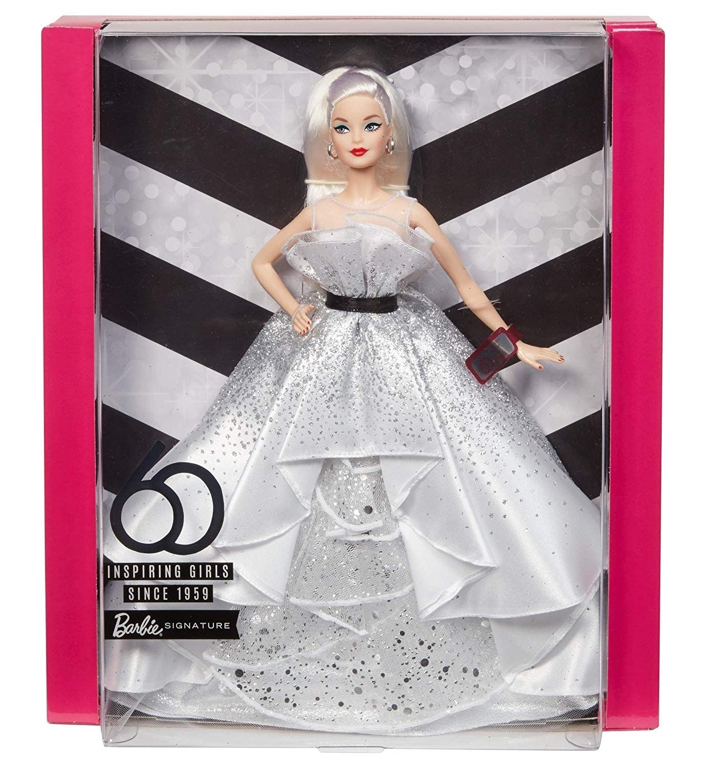 Barbie FXD88 Sammlerpuppe zum 60. Jubiläum, ca. 30 cm groß, blond, mit einem Kleid und einem Armband, die einem Diamanten nachempfunden sind