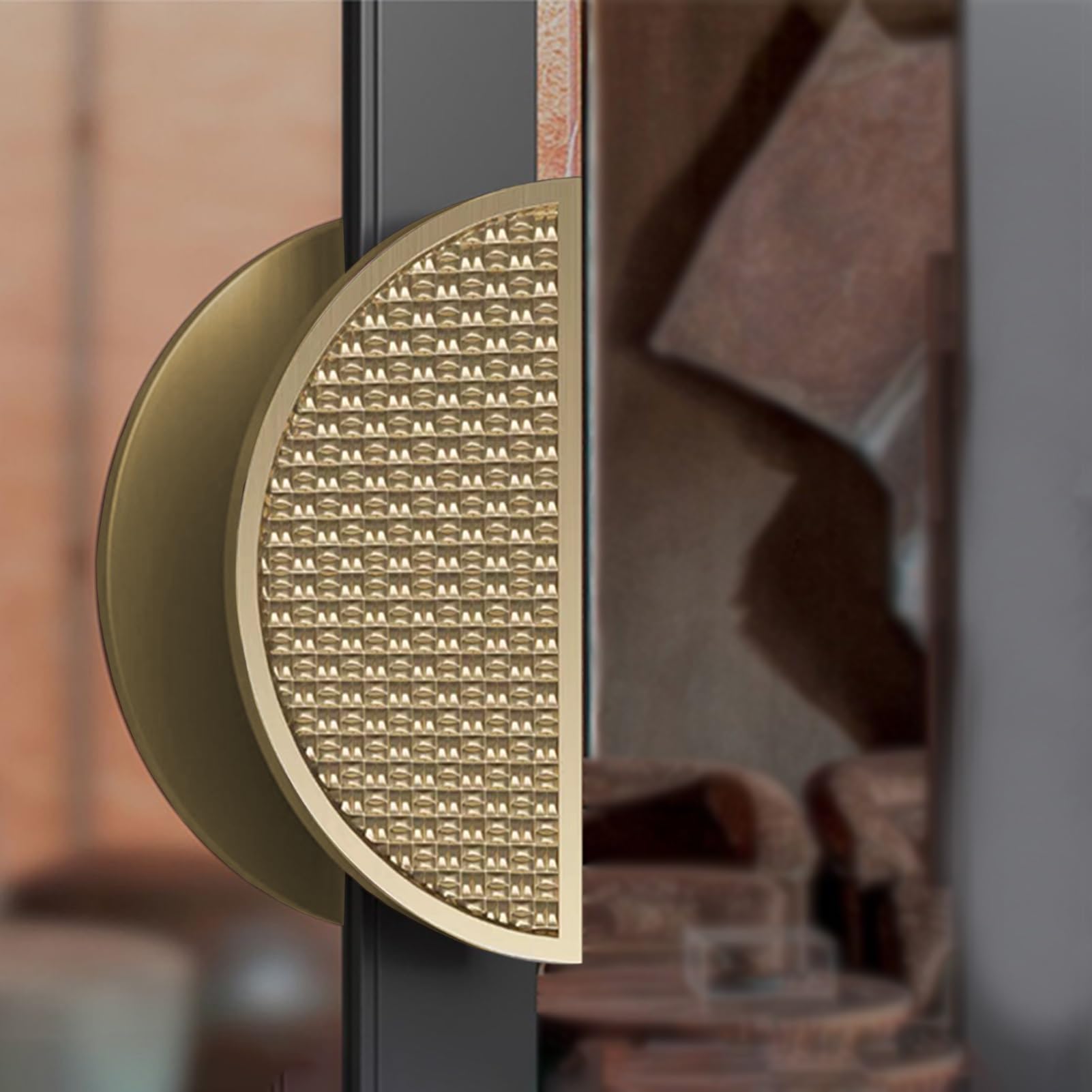 MXXQRHF Double-Sided 200mm Round Glass Door Handle, Solid Push-Pull Metal Door Handle with Non-Slip Bumps, Ideal for Home & Office (Gold Finish)