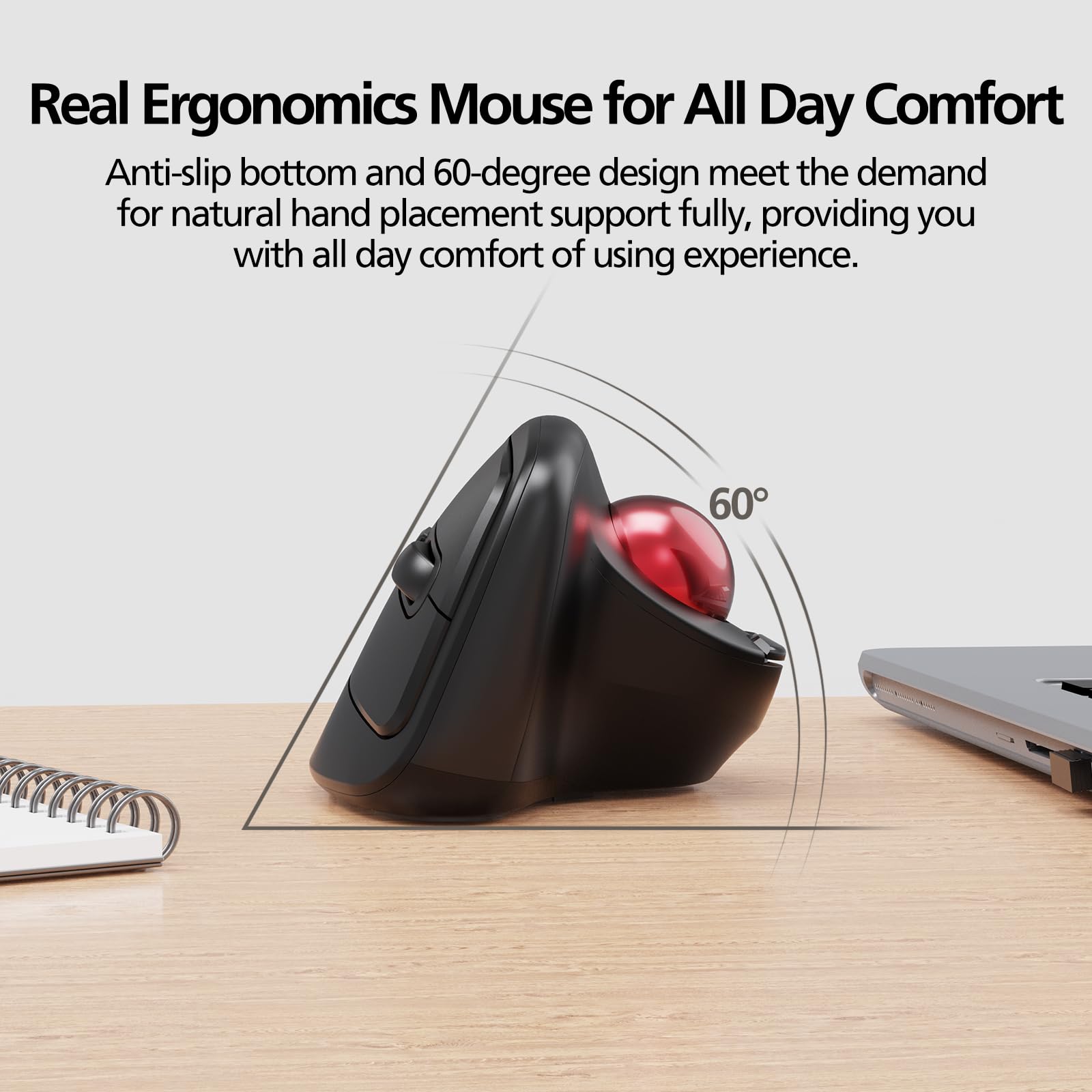 MicroPack Ergonomiczna mysz bezprzewodowa z trackballem i 5 regulowanymi DPI, łatwe sterowanie kciukiem, precyzyjne i płynne śledzenie. Aktualizacja Bluetooth średniej wielkości mysz praworęczna do
