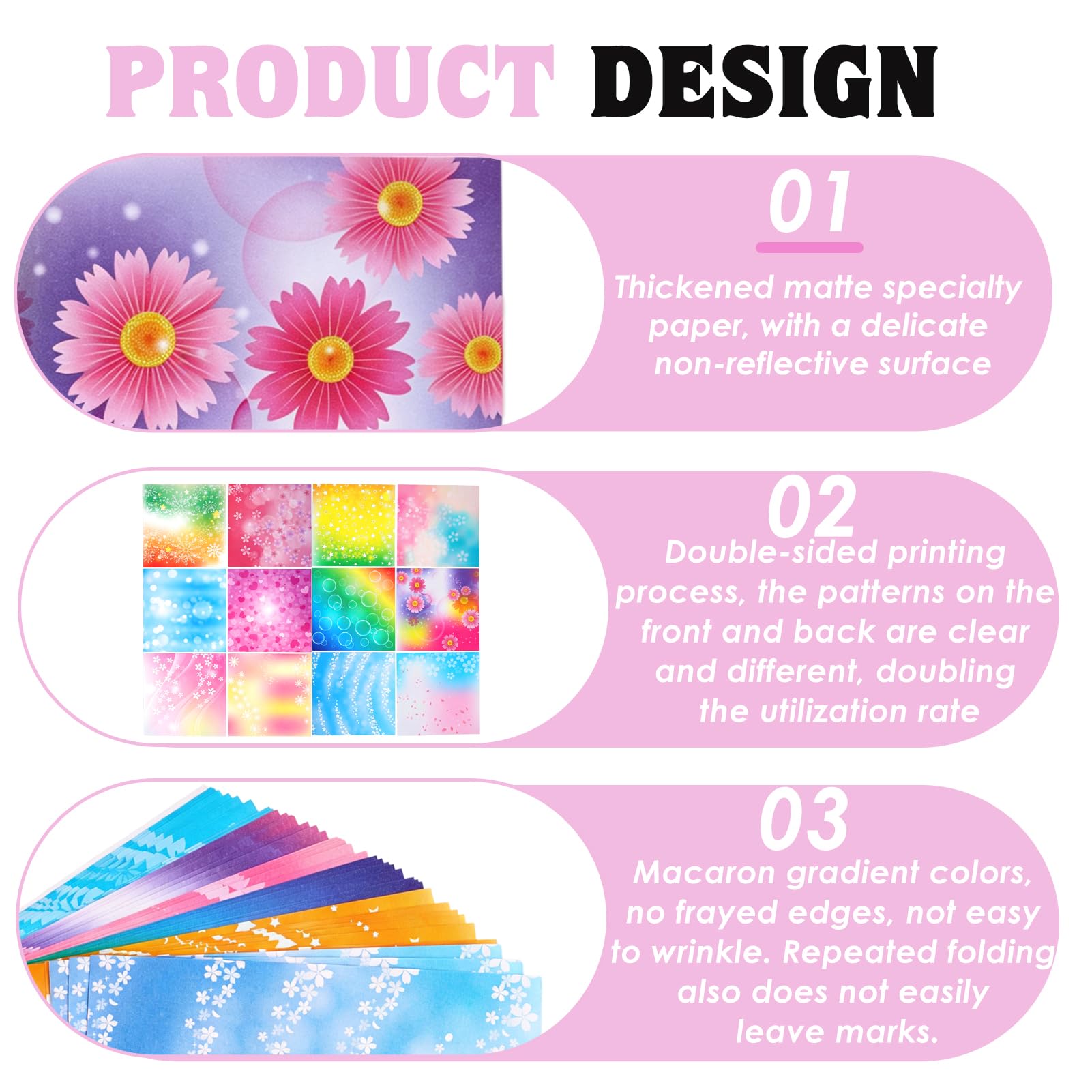 Origami Papier 100 Blatt 15x15 cm – Doppelseitiges farbiges Faltpapier mit 12 Mustern (Sterne, Blumen, Herzen) – Für Basteln, Dekoration, Scrapbooking – Umweltfreundlich
