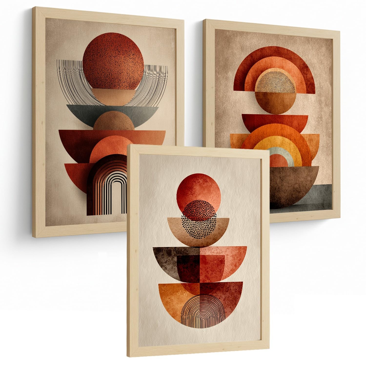 Nacnic Lot De 3 Affiches Formes Abstraites – Décoration Moderne Rouge Orange, Salon Chambre Cuisine Salle De Bain A3 Cadre En Bois Léger