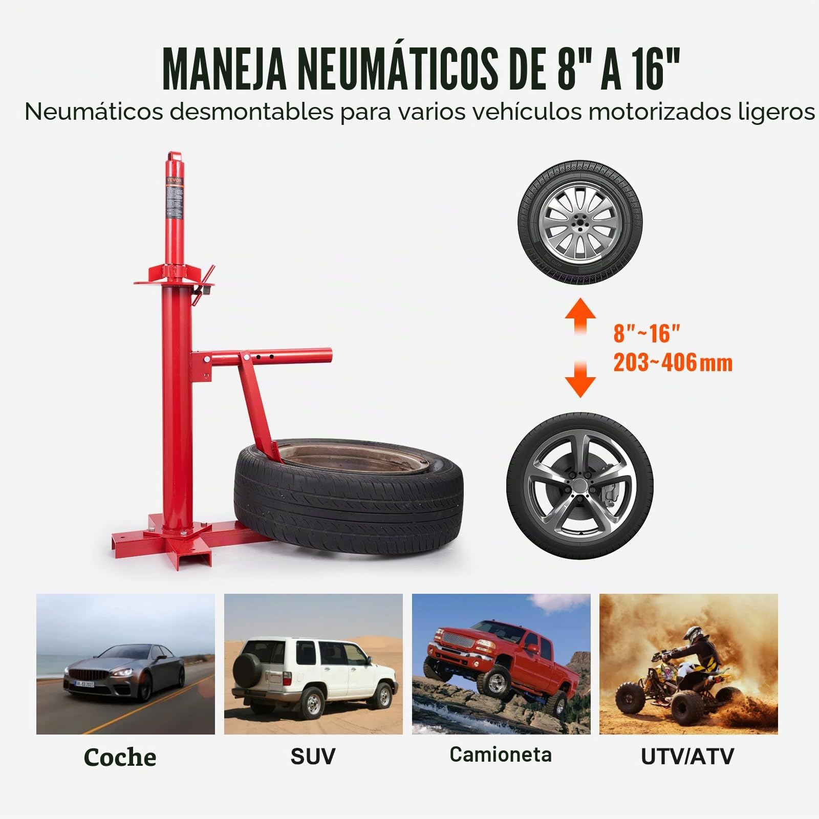 VEVOR Desmontadora de Neumáticos Manual 203-406 mm Herramienta de Desmontadora de Neumáticos de Acero 46×38×94 cm a Prueba de Óxido sin Dañar Llanta para Montar y Desmontar Neumáticos de Coche Camión