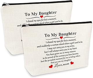 2 Pcs Daughter Gift from Mom to My Daughter Makeup Bag Daughter Birthday Gift Adult Daughter Gift Cosmetic Bags Christmas Wedding Graduation Gift for Daughter Bridal Shower Gift Travel Make Up Pouch