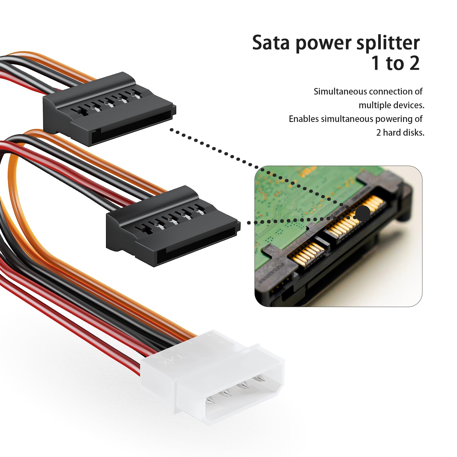 Y-Kabeladapter, 4-poliger Molex auf Dual-SATA, 4-poliger IDE Molex auf 15-polige Buchse, Dual-SATA-Strom-Splitter-Adapter, 17,8 cm, 3 Stück