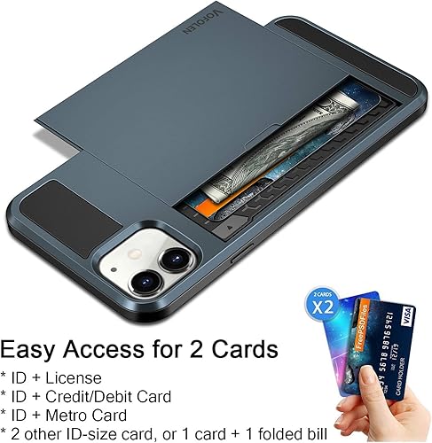 Miniatura 9 de Vofolen Funda compatible con iPhone 12 Mini 5G, con ranura para tarjeta de crédito, ranura para puerta corrediza, bolsillo trasero oculto,