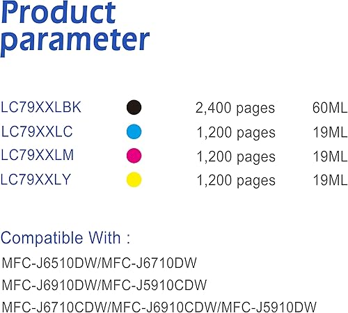 Miniatura 2 de EASYPRINT - Cartuchos de tinta compatibles 2 x BCMY 2 juegos LC79XXL de repuesto para HY LC79xl utilizados para Brother MFC-J6510DW MFC-J6710DW