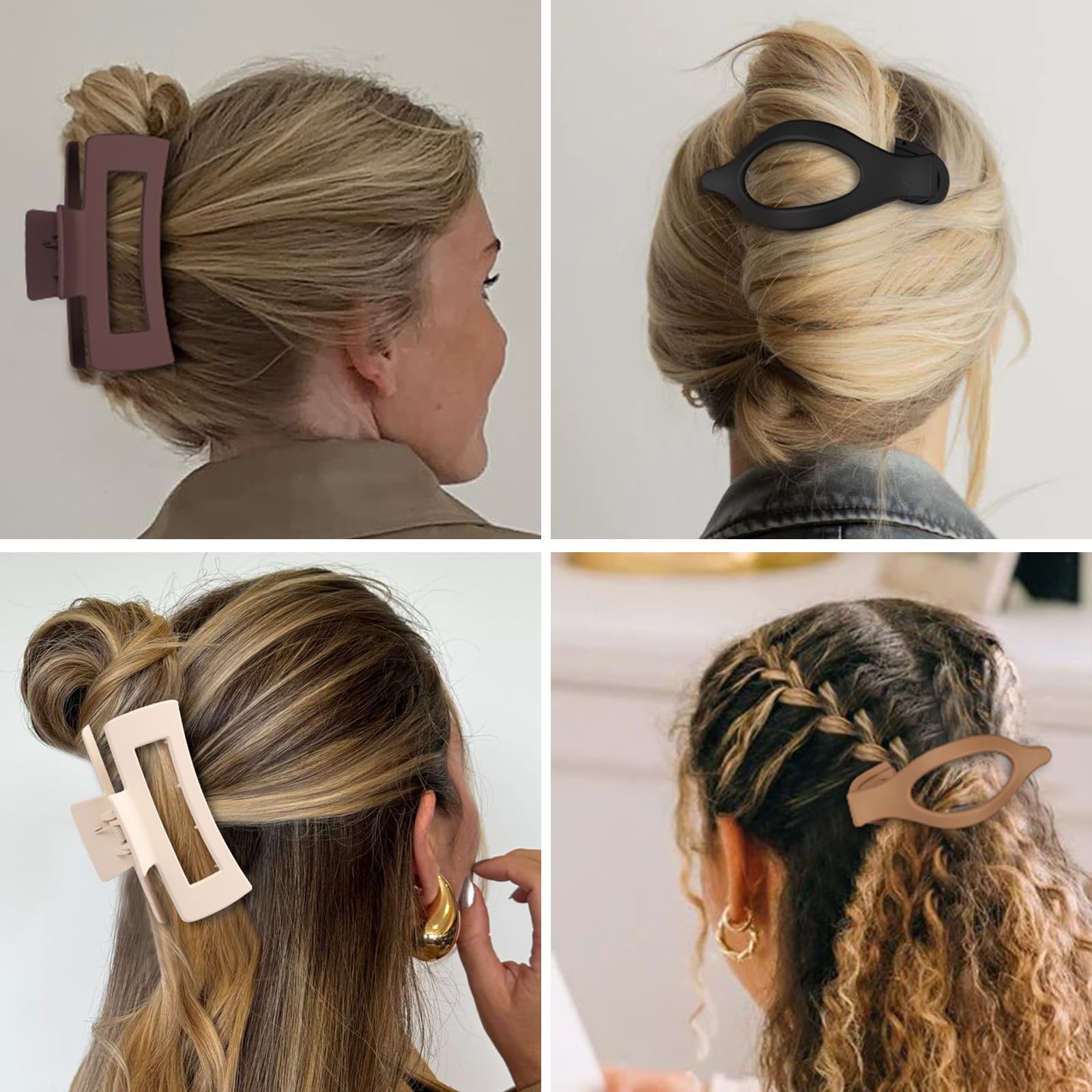 Pinzas para el cabello para mujer de 4.3 pulgadas, pinzas grandes para el cabello, 8 pinzas cuadradas y pinzas planas para cabello grueso o fino, pasadores de pelo de concordia francesa 5
