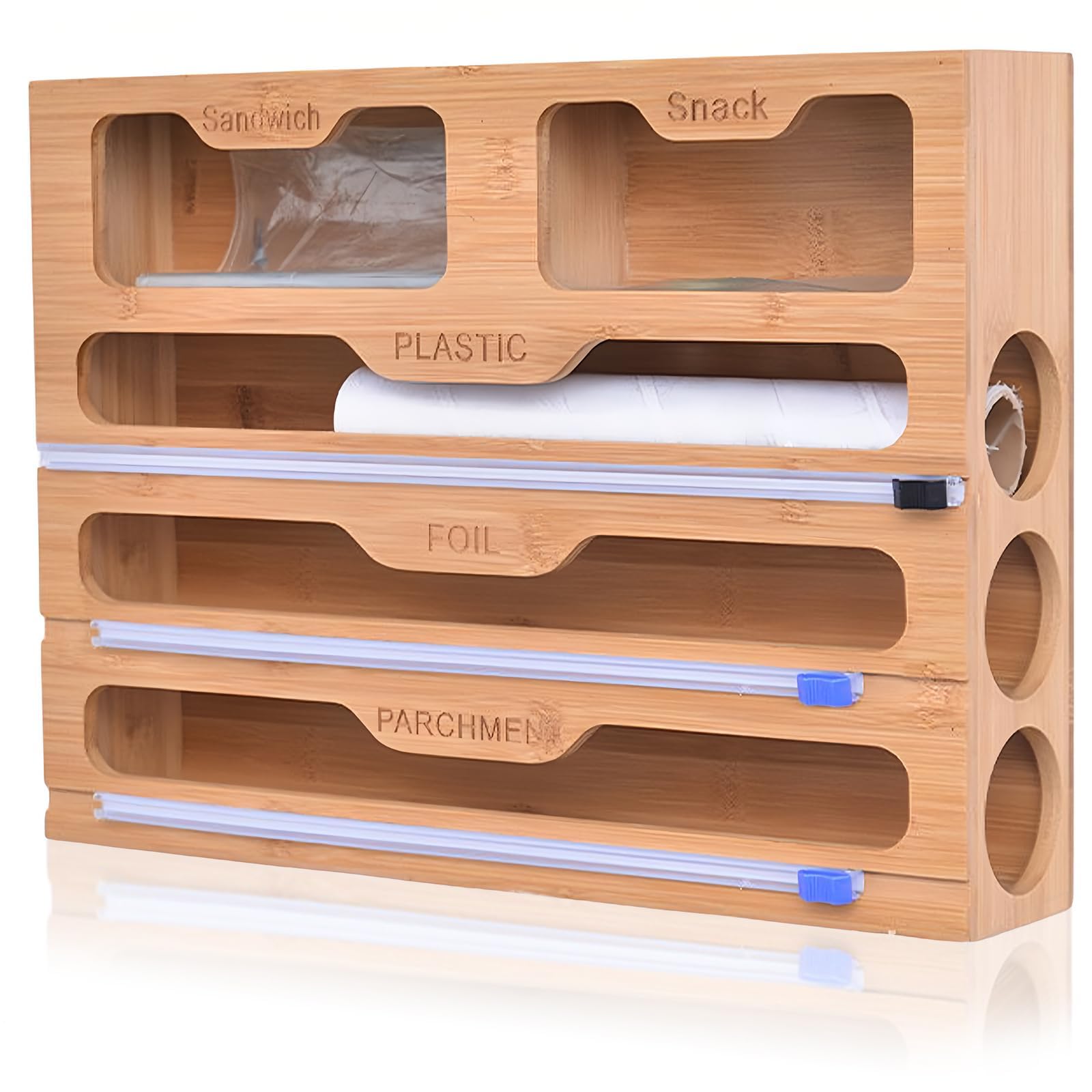 Dévidoir de film 5 en 1 avec cutter, compatible avec coupe-film, distributeur de film d'aluminium, dérouleur de film alimentaire, distributeur de film alimentaire pour tiroir de cuisine (40 x 29,5 x 8