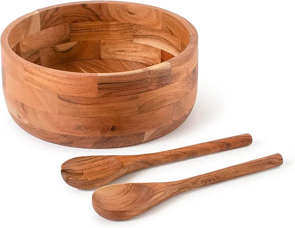 Luxe Designs Wooden Salad Bowl Set with Serving Utensils Eco-Friendly, Multipurpose Mixing & Serving Bowl for Salads, Pasta, Fruits & More (Natural, Extra Large)