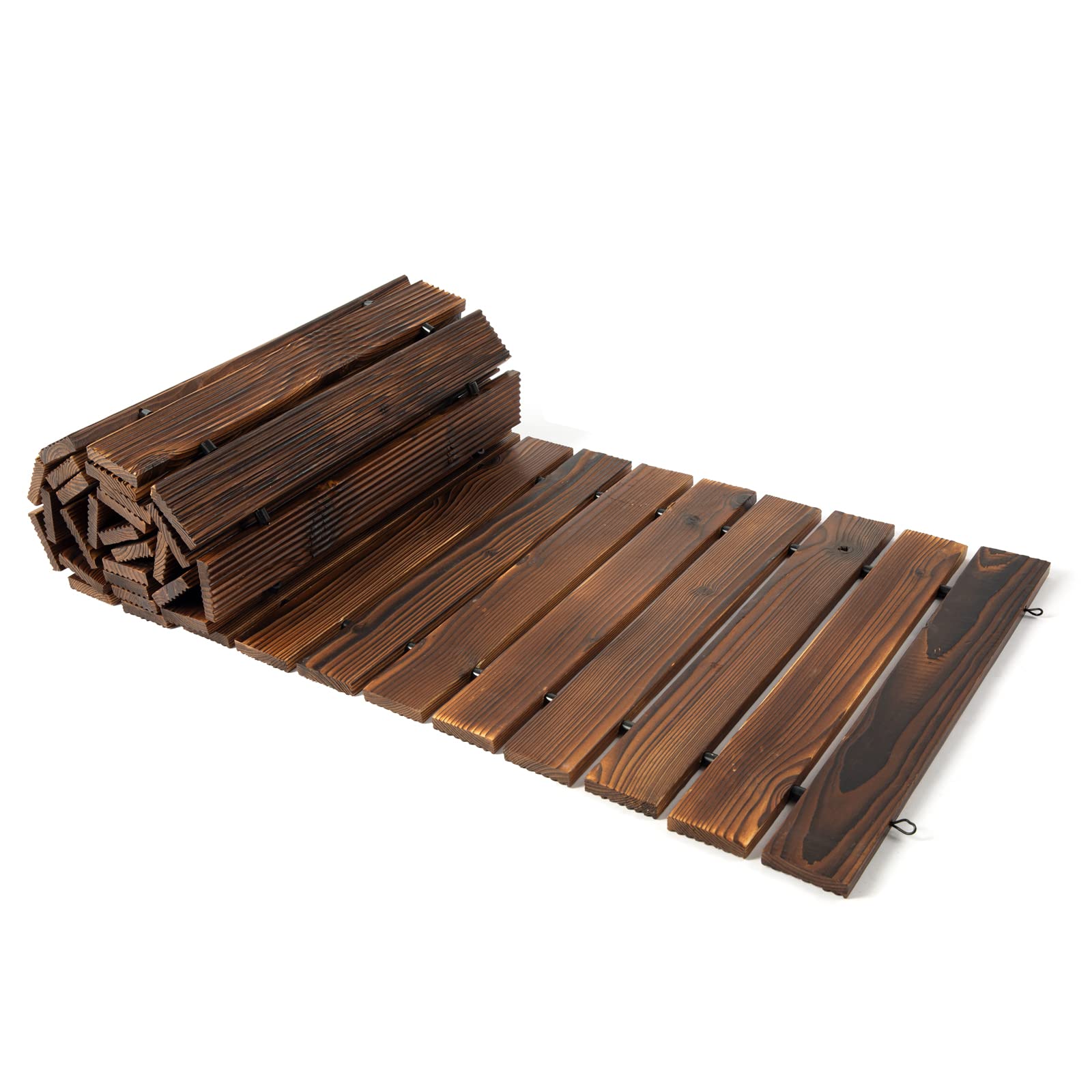Icoget Camino de jardín enrollable de madera de 2,4 m, resistente a la intemperie, con superficie antideslizante, camino rústico para patio, playa, fiesta de boda (recto)
