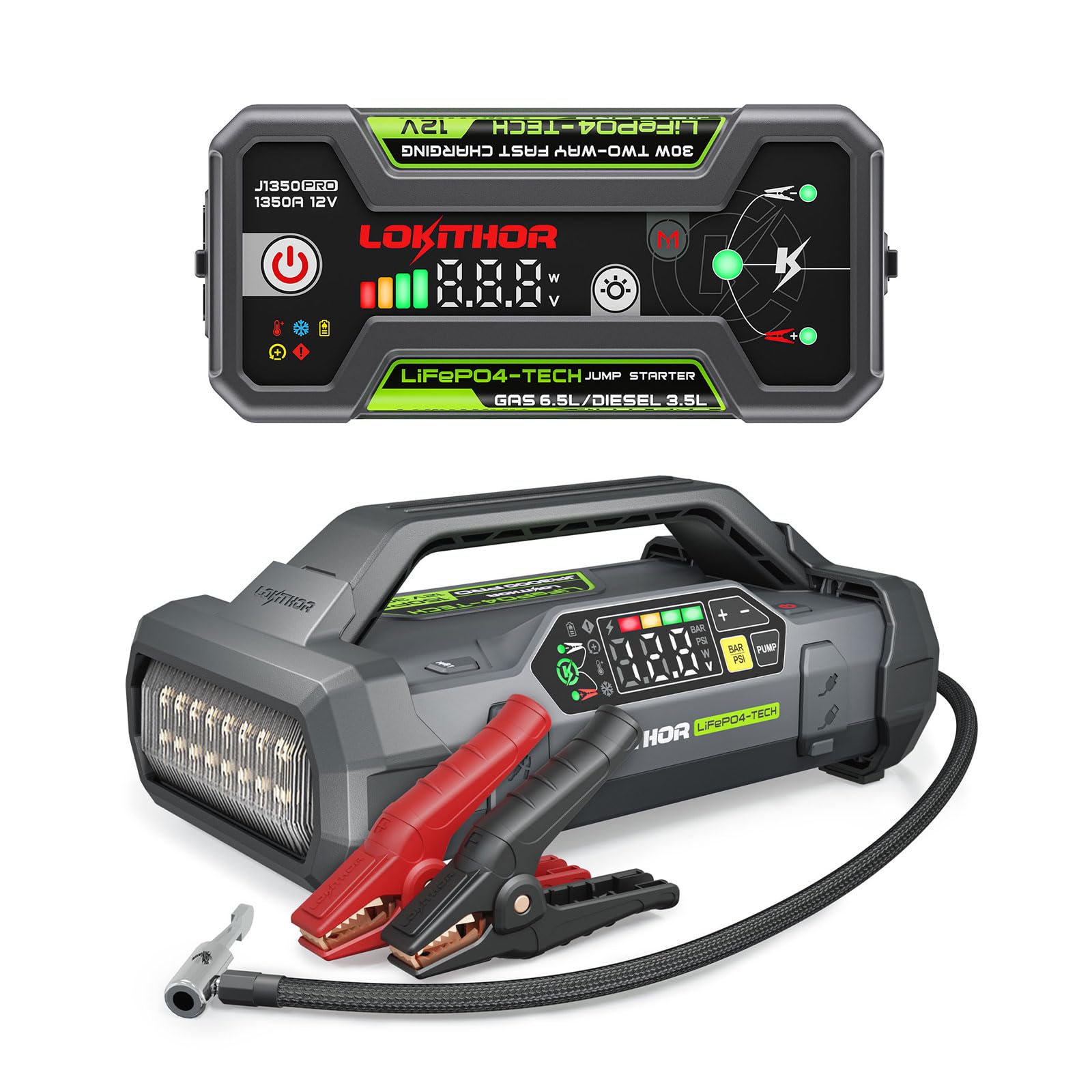 LOKITHOR J1350 PRO LiFePO4 1350 Amp Jump Starter and JA3000 PRO 3000 Amp 12 Volt LiFEPO4 Battery Jump