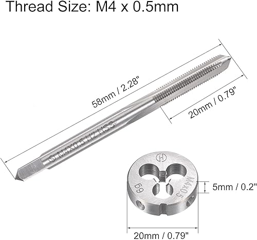Miniatura 2 de uxcell M4 x 0.020 in Juego de llaves métricas y troqueles, rosca de máquina con troquel de roscado redondo, kit de grifo y troquelado para