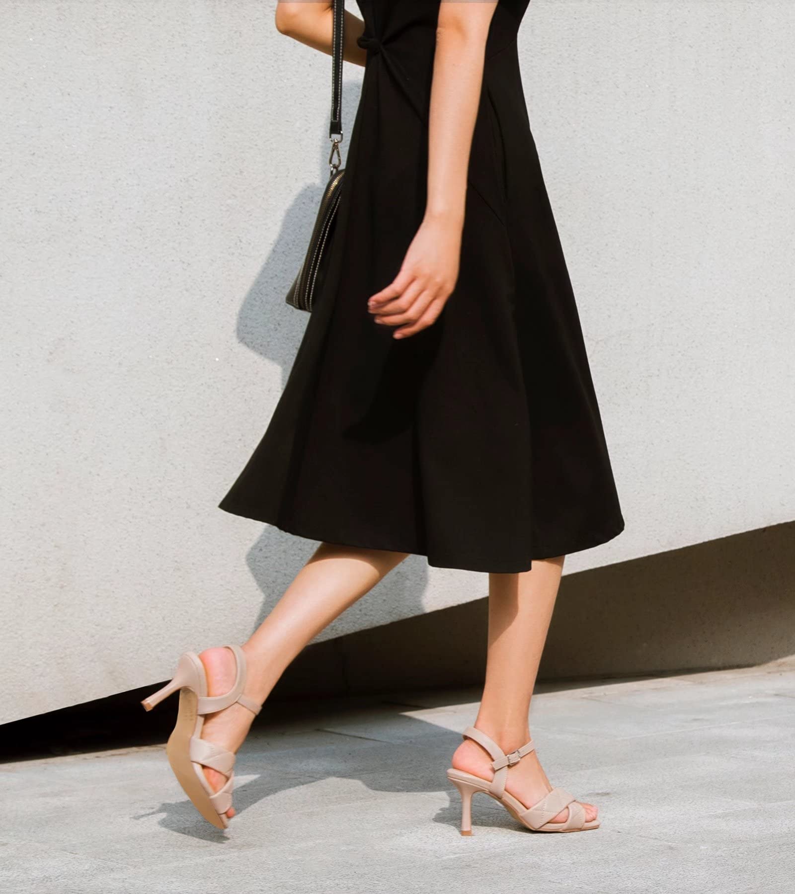 Greatonu Women's Square Toe heels Open Toe Slip-on Sandals Heeled Mules