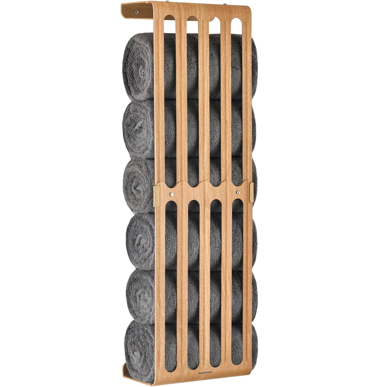 simpletome Towel Storage Rack Adjustable Height Wall Mount Bathroom Shelf Organizer Carbon Steel (Beech)