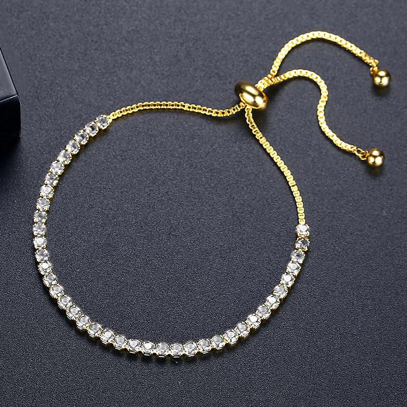 Round Moissanite Tennis Bracelet in 10K Gold, Adjustable, Ideal Wedding or Birthday Gift for Her4