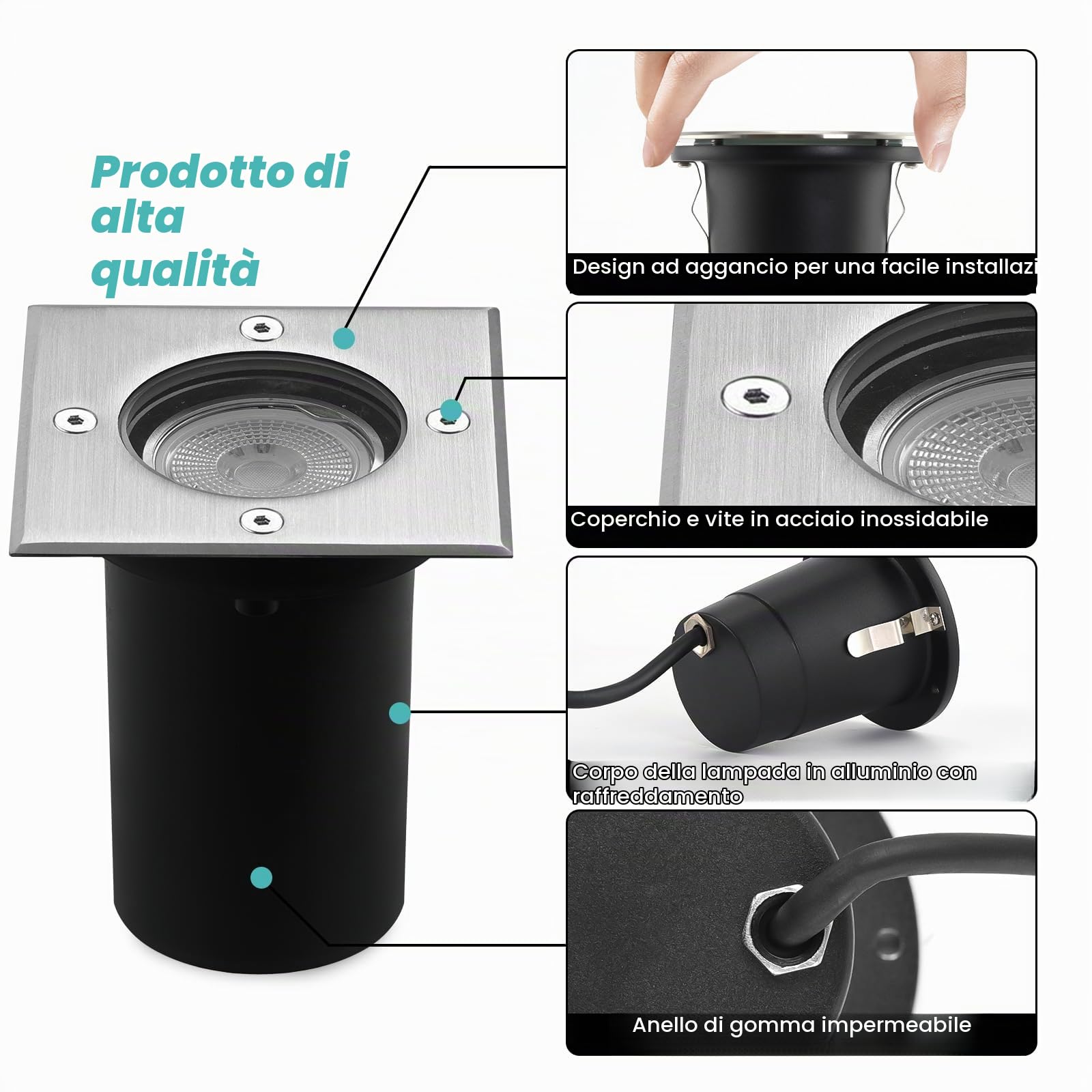 4pcs Segnapasso Led Esterno per Gu10 3w 230v Bianco Caldo 3000k, IP67 Impermeabile Faretti da Incasso per Esterno, Faretto Segnapasso da eEsterno per Esterni, Giardino, Terrazza, Passerell