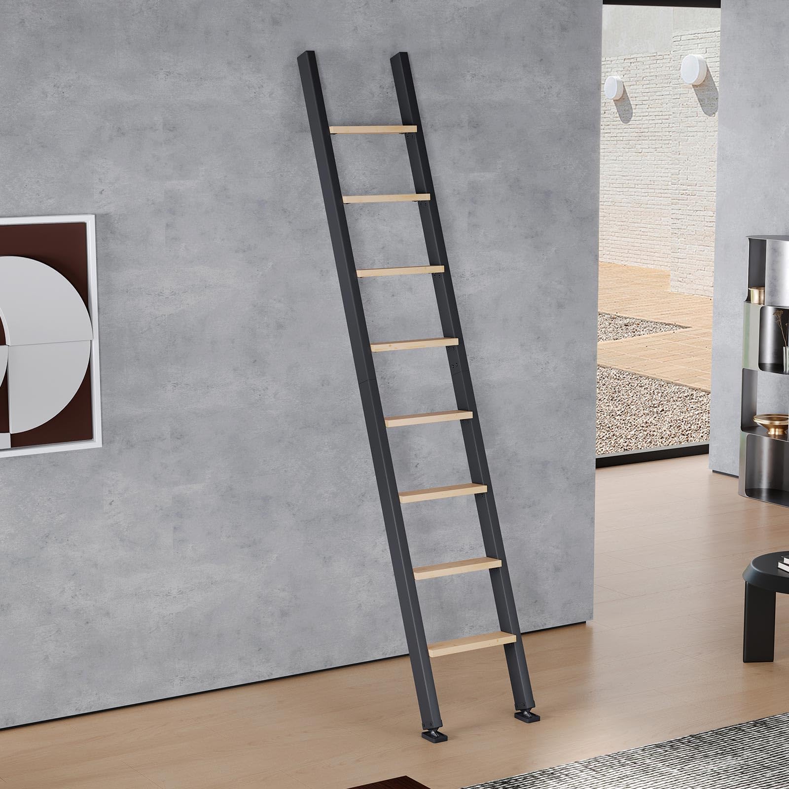 Fredbeck 9ft,108in Library Ladder Carbon Steel Frame Wooden Step,for Loft