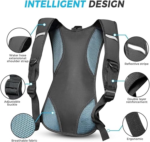 Miniatura 2 de Mochila de hidratación Mochila de hidratación Mochila de agua con bolsa de hidratación de 2 L (70 onzas) para hombres, mujeres, niños, para correr,