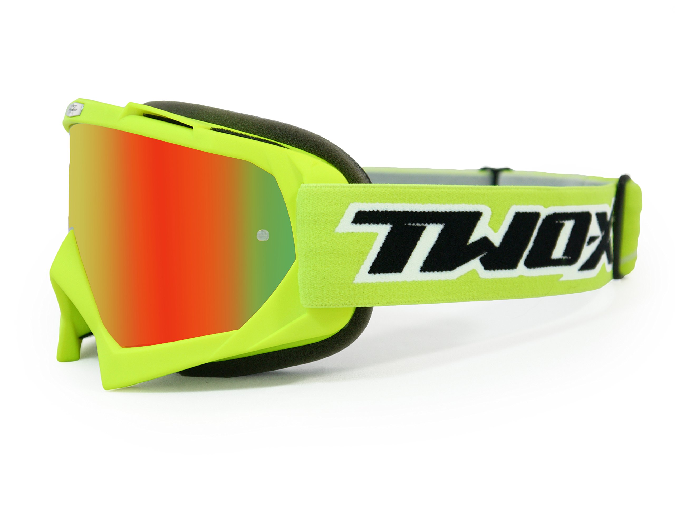 Two-X Race Masque de Cross Iridium Rouge Jaune Effet miroir - Lunettes Motocross Enduro Verre effet miroir Moto Lunettes Anti rayures lunettes de protection pour motocross
