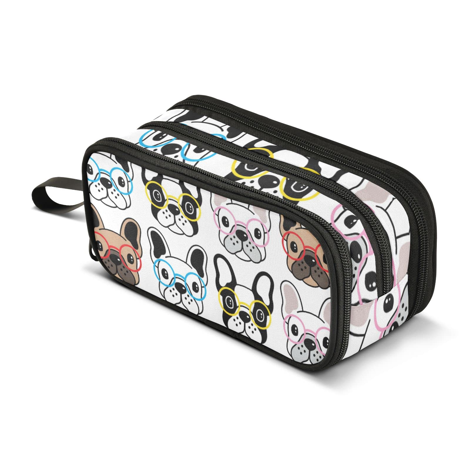 Mnsruu Large Pencil Case Glasses French Bulldog Pencil Bag Portable Office Stationery Makeup Bag for Middle High School College Students Girls Boys โ image 1