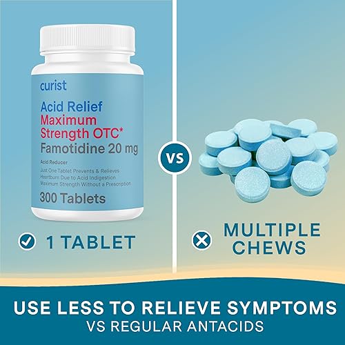 Miniatura 5 de Curist Famotidine - Paquete a granel de 20 mg (300 tabletas de reflujo) Medicina para el reflujo ácido para aliviar la acidez estomacal - Reductor