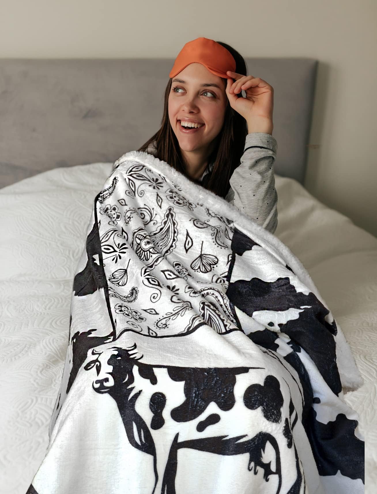 Cow Print Blanket, Farmhouse Soft Fleece Blanket, Cute Cow