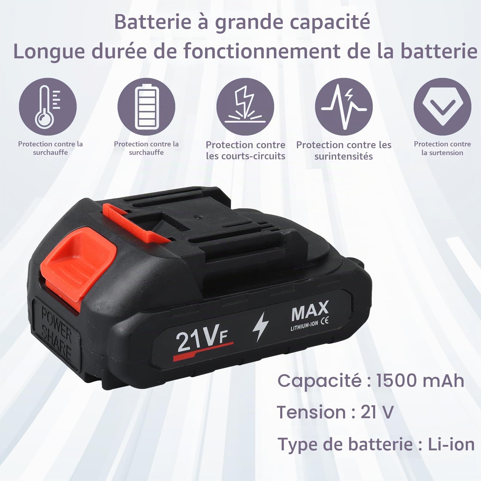 Nettoyeur Haute Pression Portable sans Fil 21V avec 2 Batteries et Buses pour Voiture/Jardin/Terrasse - Tuyau de 5M