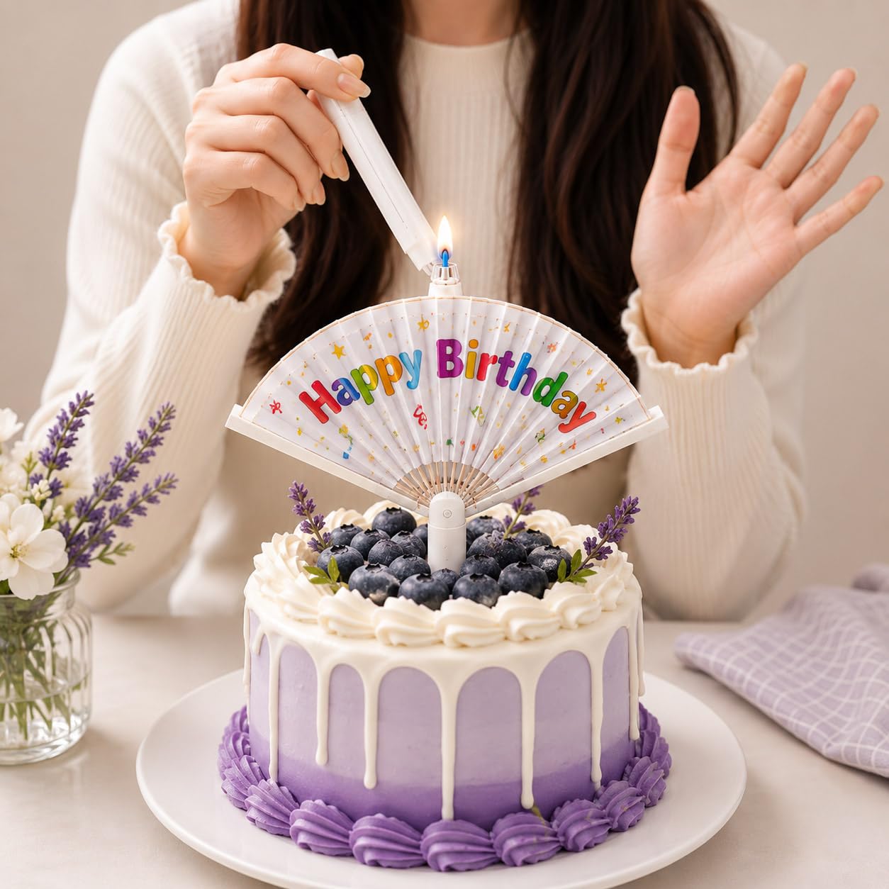 Cake Fan Candle for Birthday Cake Decoration | Pop-Up Flower Fan Candle | Creative Cake Candle with Expanding Fan Design | Party Celebration Cake Topper | 1 Piece-image-4