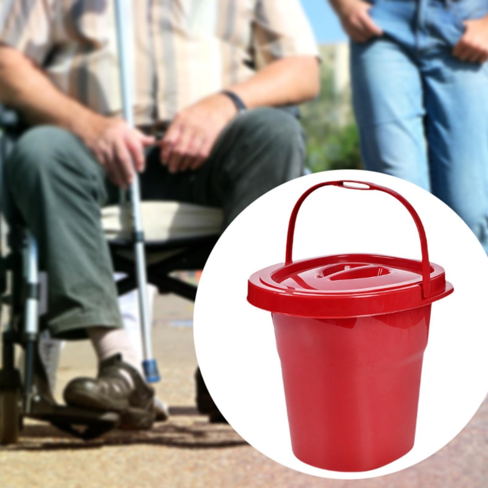 Zialofi Elderly Urinal Spittoons with Handle and Lid Heavy Duty Pee Container Potty for Bedroom Indoor Home Old People Senior Citizen, Red