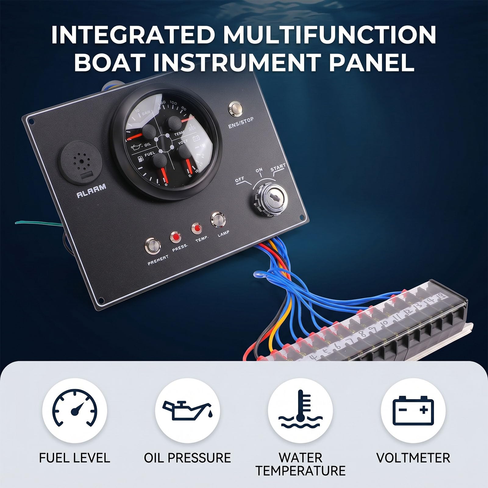 Dpofirs 12V Morski Panel Wskaźników 4 w 1, Ciśnienie i Więcej (Black Dial