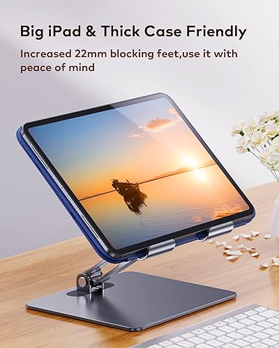 Miniatura 3 de Soporte para tablet iPad ajustable para escritorio Compatible con tableta grande y funda gruesa Soporte de tableta de aleación de aluminio para