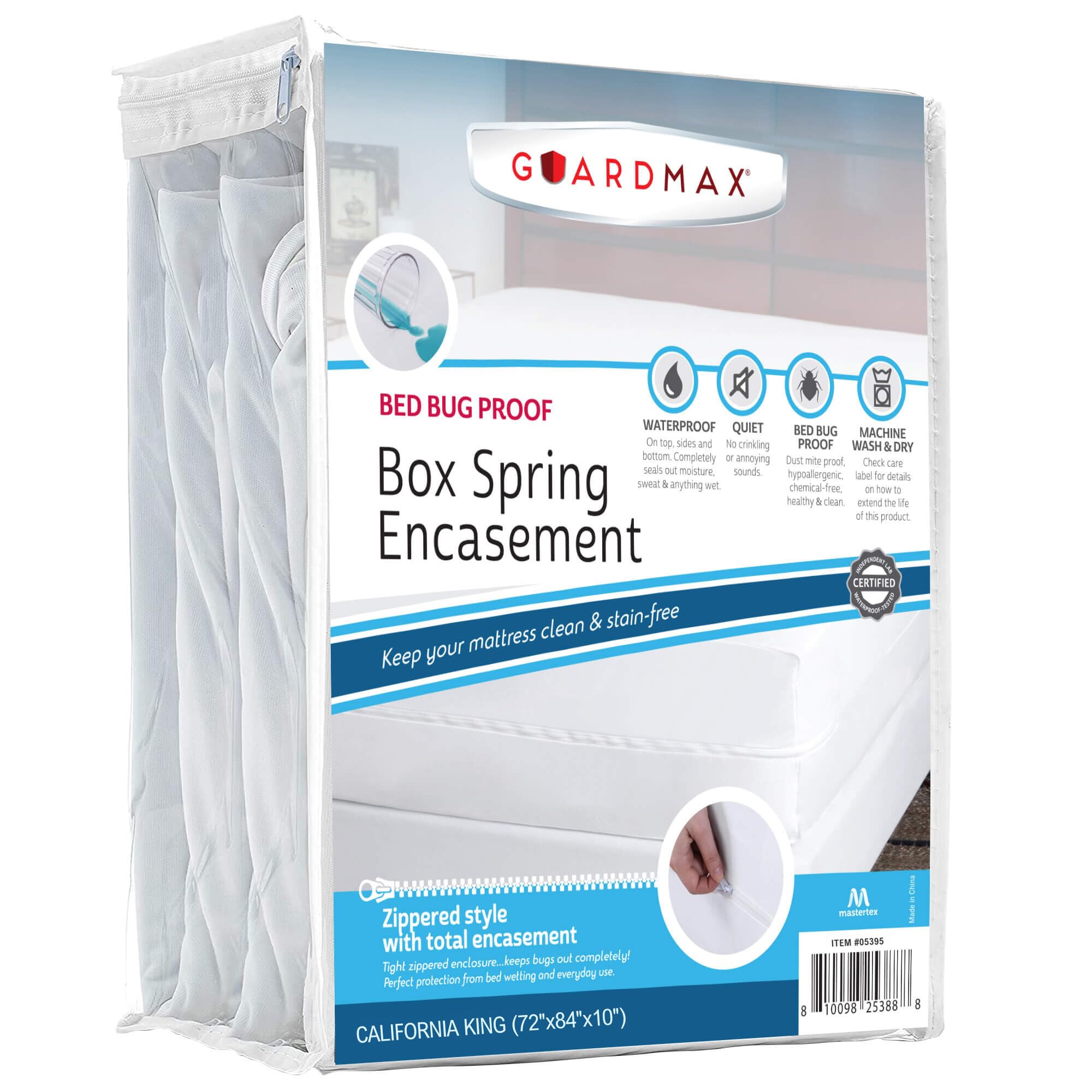 Guardmax Premium Box Spring Cover - California King Size Waterproof and Bed Bug Proof Zippered Box Spring Encasement - 6 Side Absorbent Boxspring Protects Against Bed Bugs, Dust Mites, and Stains.