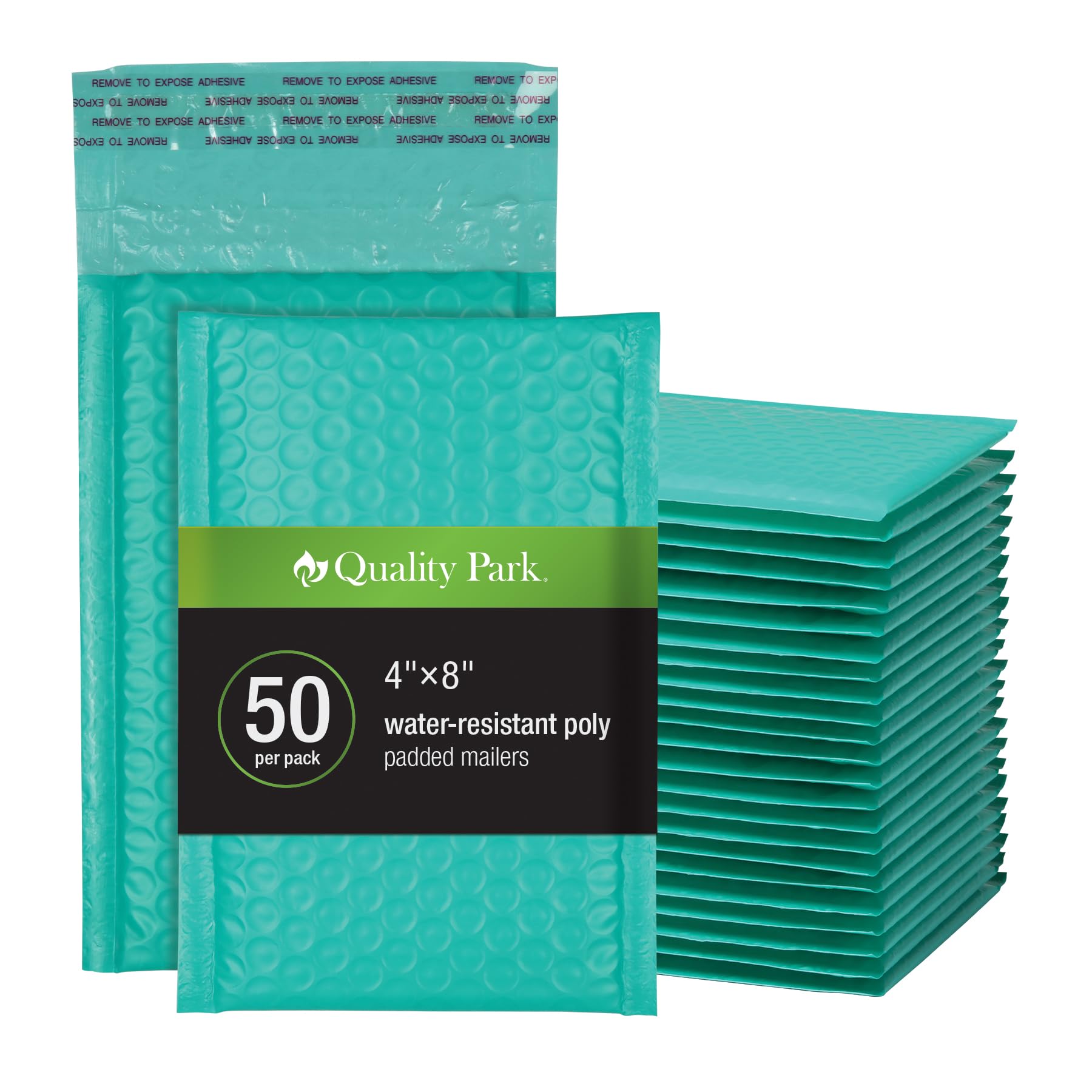 Quality Park Bubble Mailers, 4 x 8 Shipping Envelopes, Self-Seal, Small Teal Padded Envelopes, Redi-Strip Peel Off Closure, 50 Per Box (QUA85915)