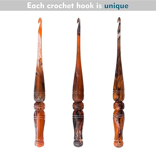 Miniatura 2 de Ommi - Ganchos de ganchillo con mango ergonómico, gancho de ganchillo hecho a mano de 7 pulgadas en espiral naranja y negro, aguja de tejer, tejido