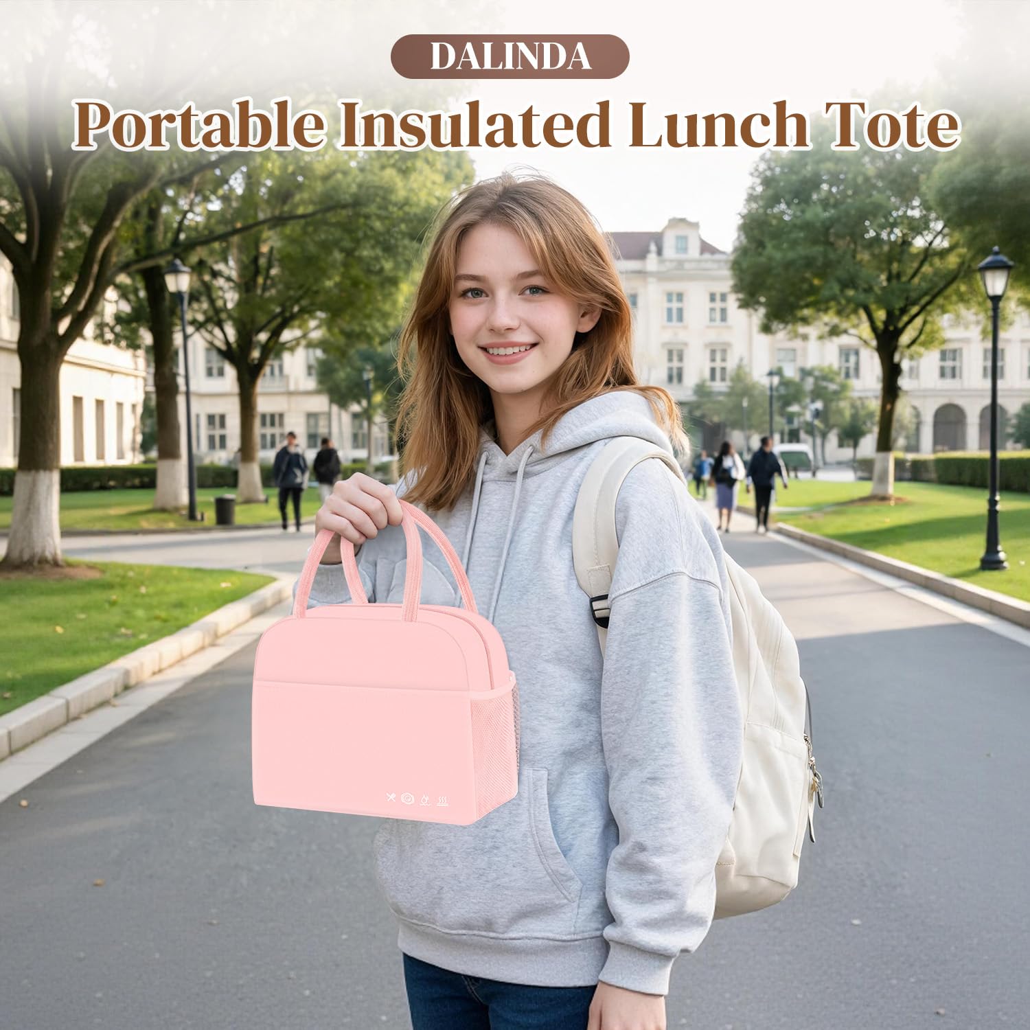 DALINDA Torba na lunch pudełko na lunch dla kobiet mężczyzn wielokrotnego użytku izolowana torba na lunch, szczelny termiczny worek chłodzący torebki na żywność duża pojemność do podróży pracy piknik